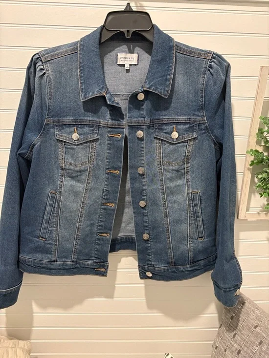 crown & ivy Classic Blue Denim Jacket with Button Front - Picture 7 of 7